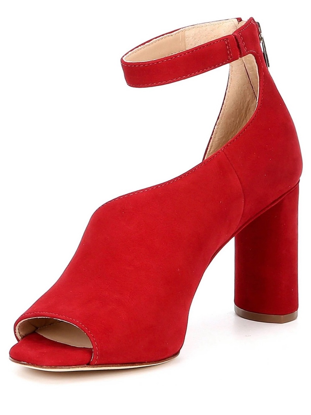 ANTONIO MELANI Ehren Red Suede Peep-Toe Ankle-Strap Block Heel